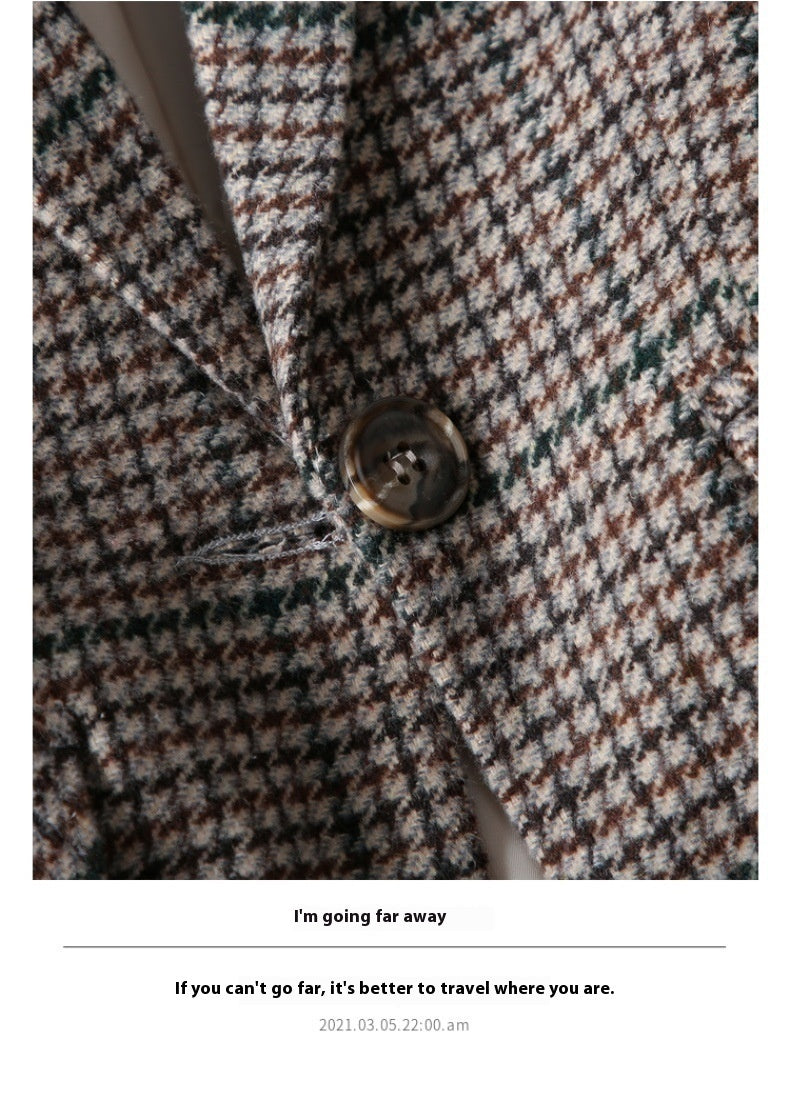 Women's New Fashion Casual Houndstooth Suit Jacket