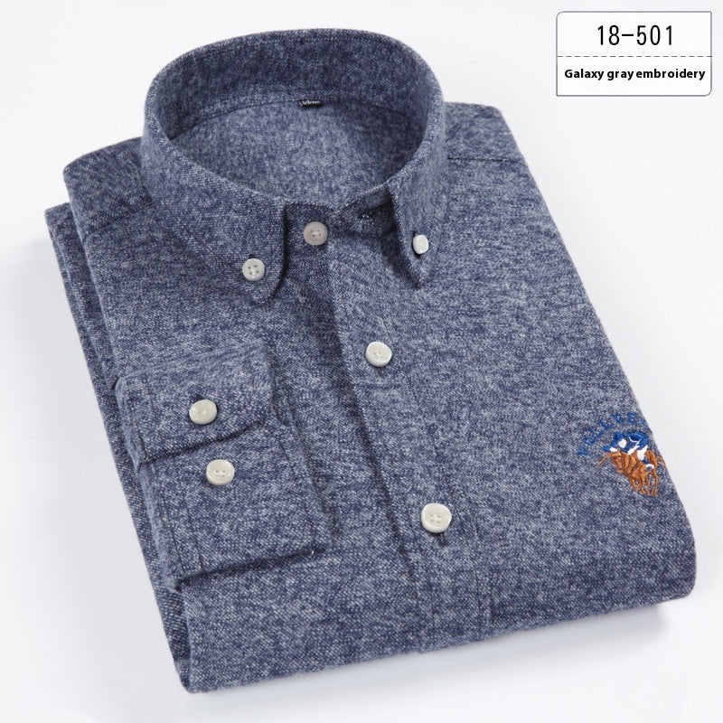 Cotton Brushed Plaid Long Sleeve Business Casual Men's Shirt