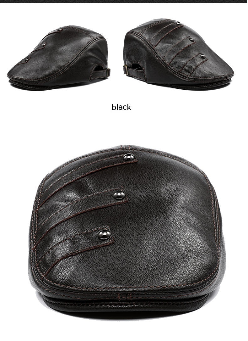 Autumn Winter Leather Men's Duck Tongue Beret