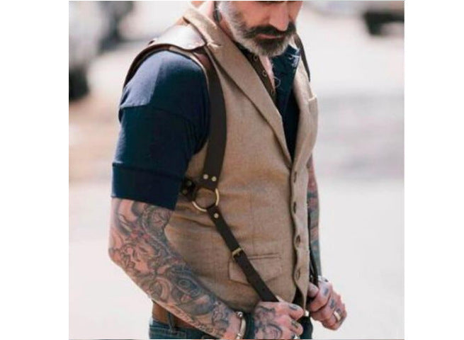 Fashion Men's Adjustable PU Leather Suspender Belt