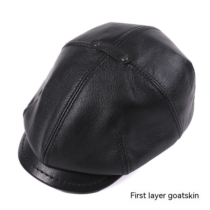Men's Sheepskin Peaked Beret Newsboy Leather Hat