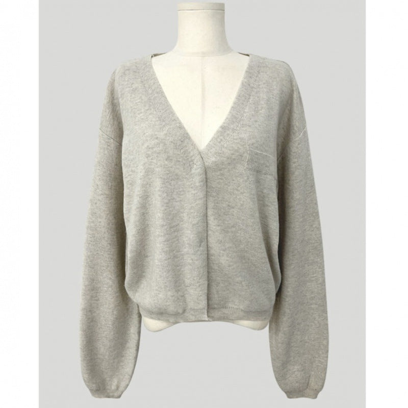Idle Style V-neck Buckle Soft Loose All-match Long-sleeved Knitted Cardigan