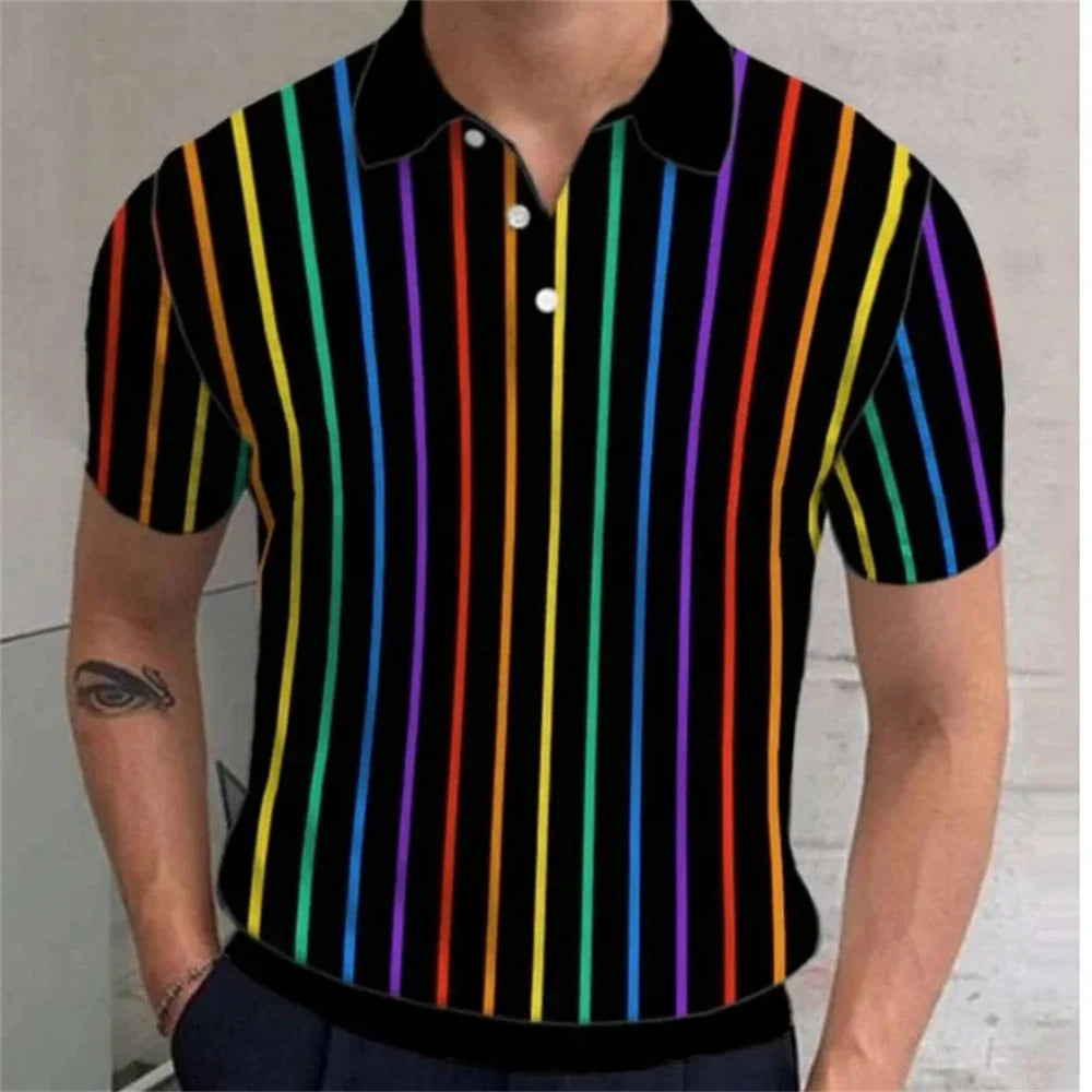 Men's 3D Rainbow Print Casual T-shirt