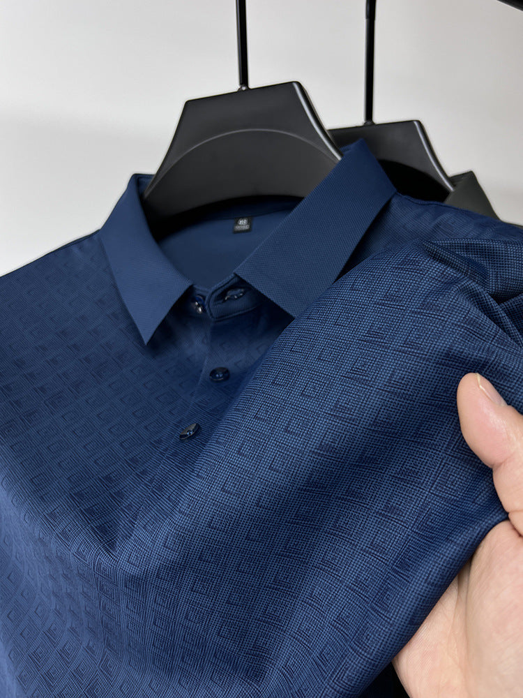 High-end Elegant Ice Silk Men's Lapel Plaid Polo Shirt