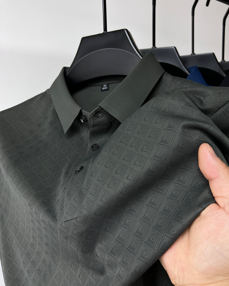 High-end Elegant Ice Silk Men's Lapel Plaid Polo Shirt