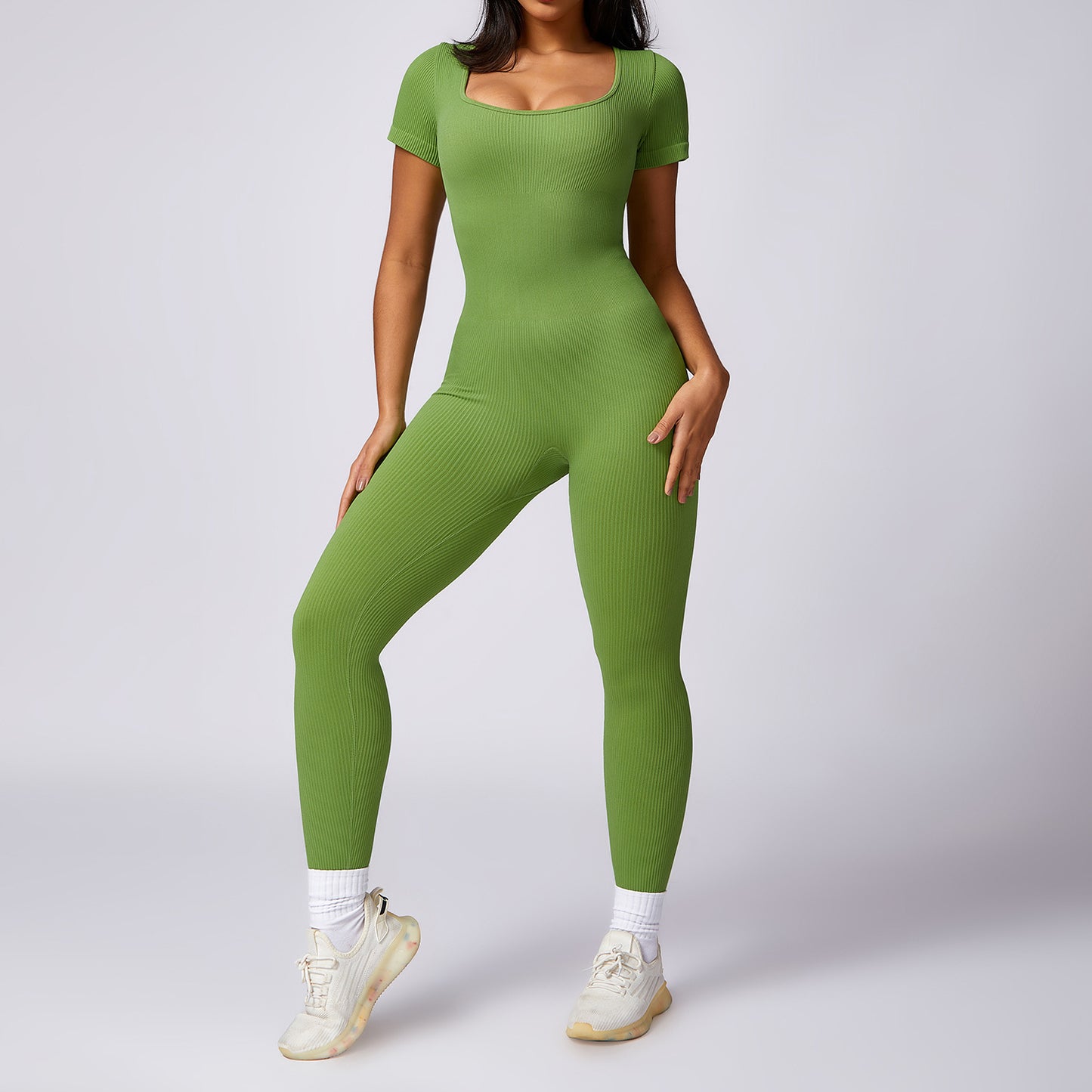 Women's Seamless High-Strength Thread Short-Sleeve Sports Jumpsuit
