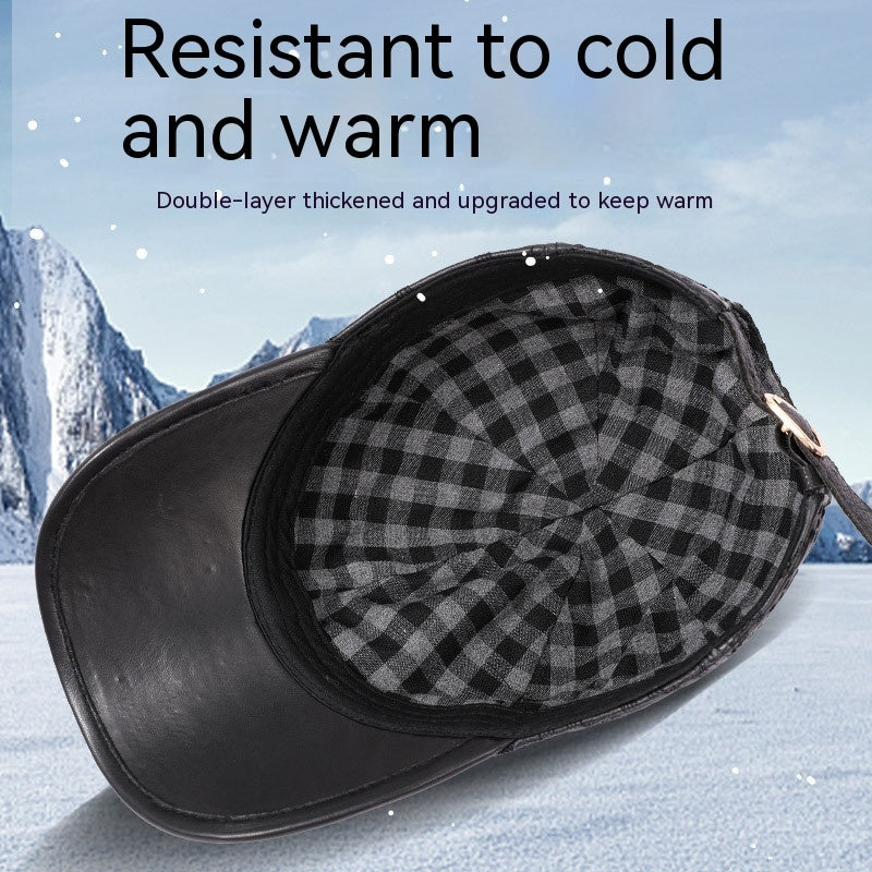 Full-grain Sheepskin Korean Style Plaid Hat Men