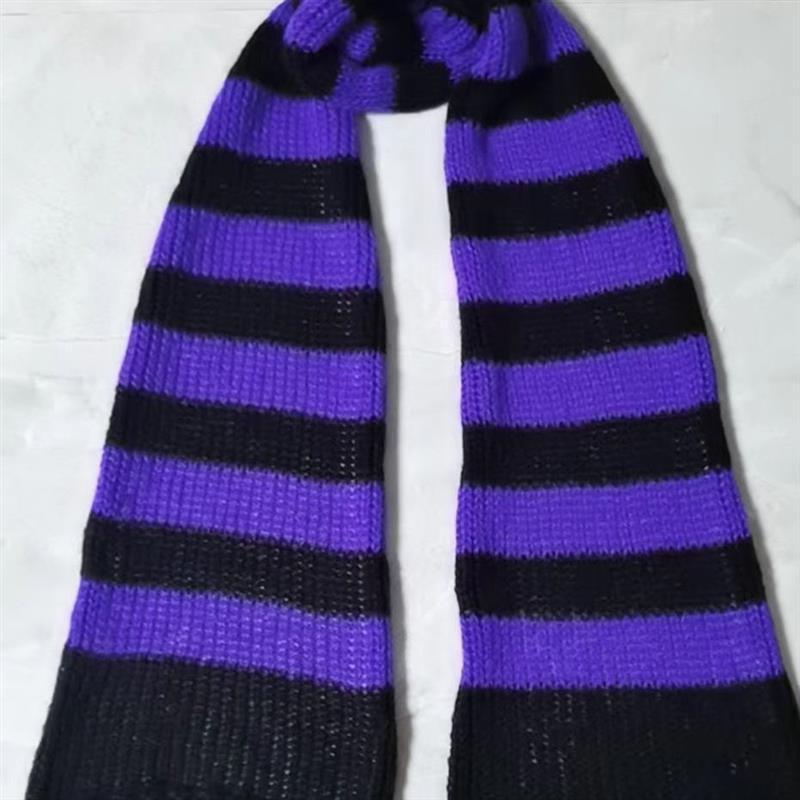 Yabi Style Punk Y2G Black Red Striped Extra Long Wool Scarf