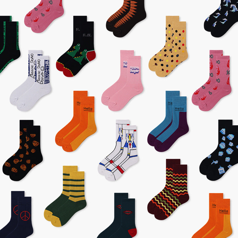 Creative Minimalist Printed Casual Mid Length Socks