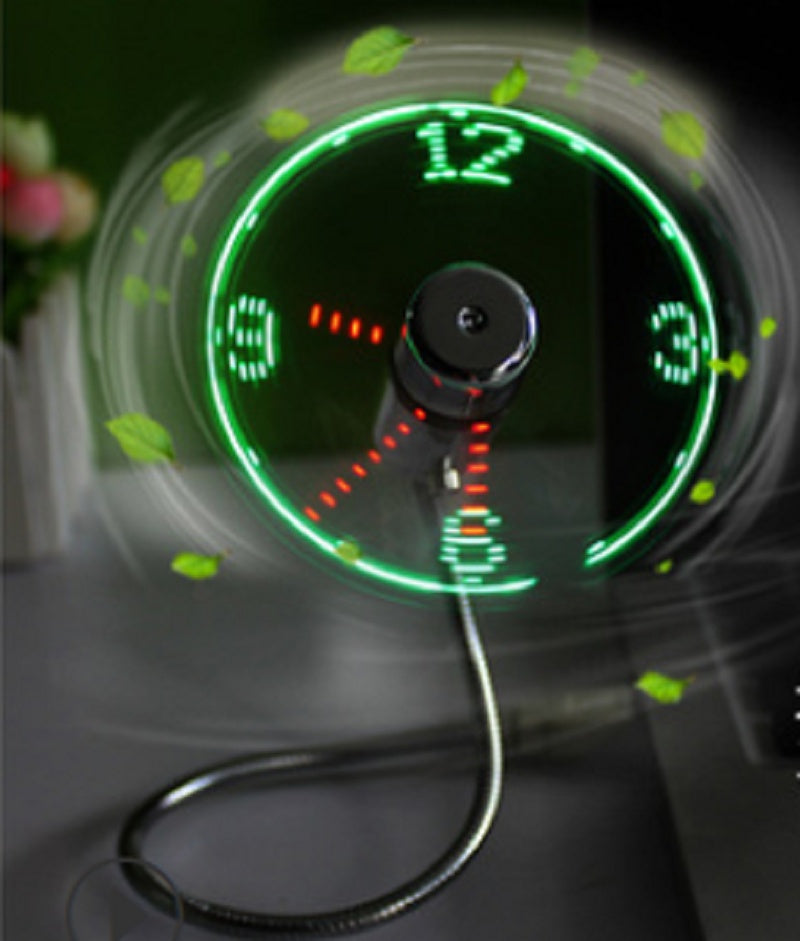 USB LED Mini Fan Clock Flexible Time Display Gadget