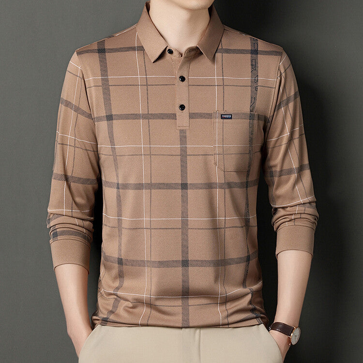 Men's Autumn Long Sleeve Striped Polo Shirt