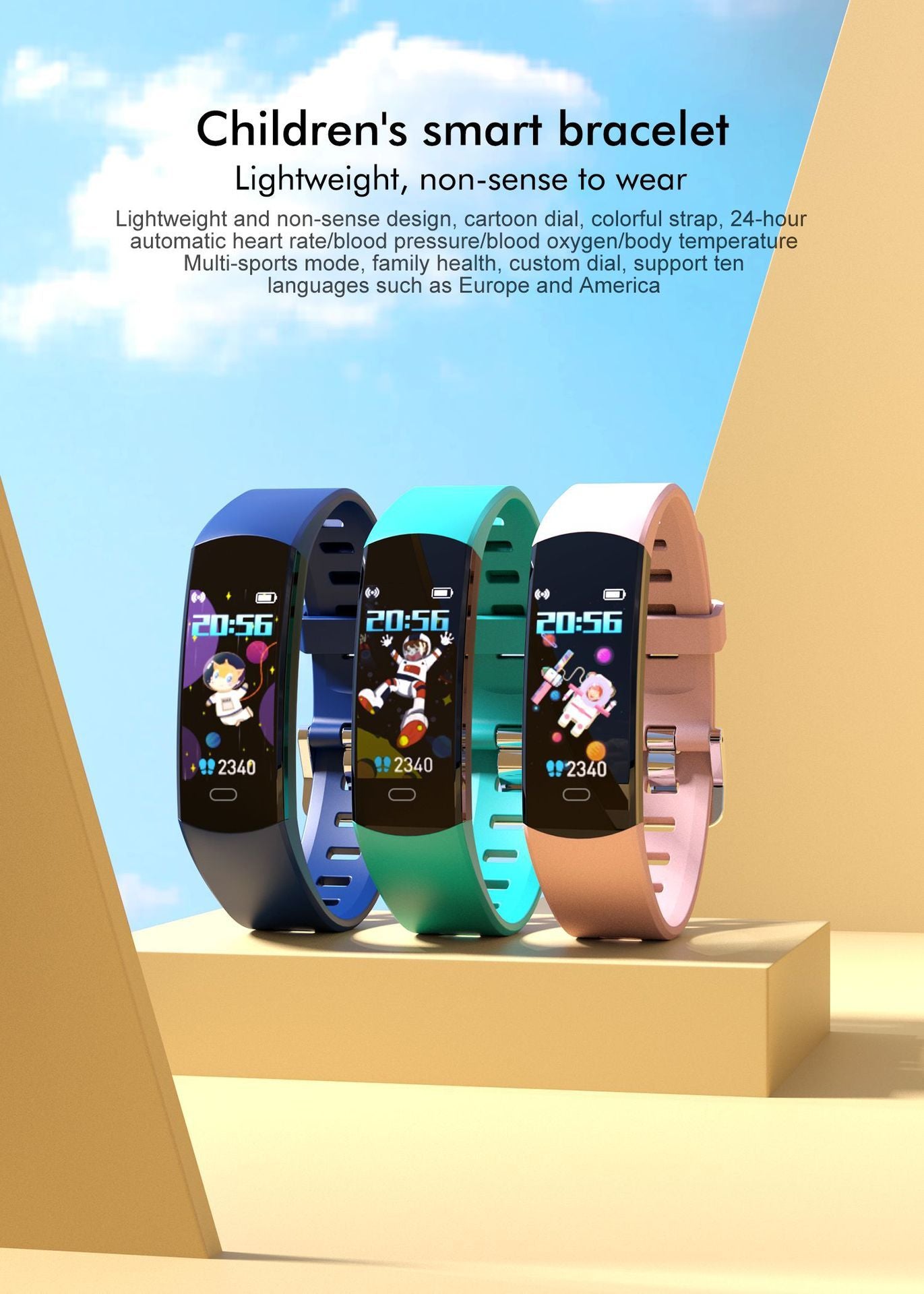 Children's Bracelet: Heart Rate, Blood Oxygen, Step Counter