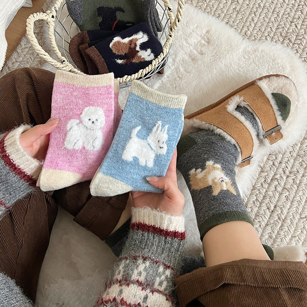 Thickened Contrast Color Mid-calf Wool Socks