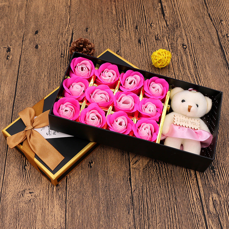 Valentine's Day 12 Bear Rose Soap Flower Gift Box