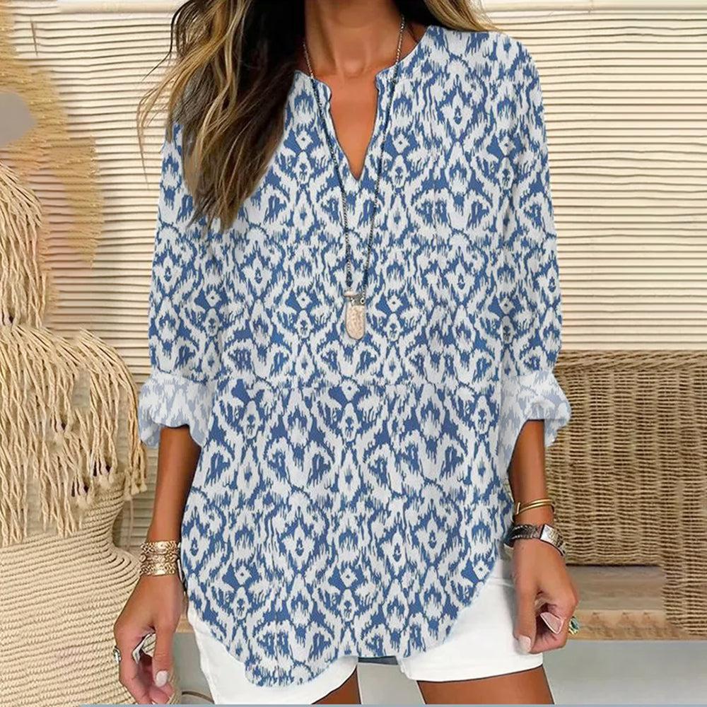 Independence Day Floral Long Sleeve V-Neck T-shirt