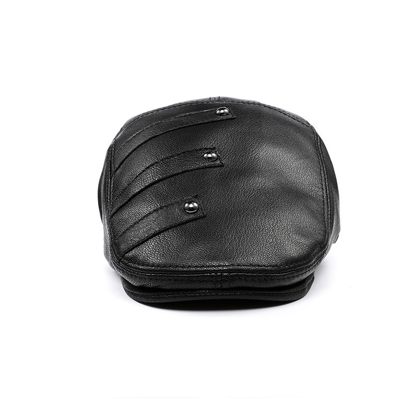 Autumn Winter Leather Men's Duck Tongue Beret