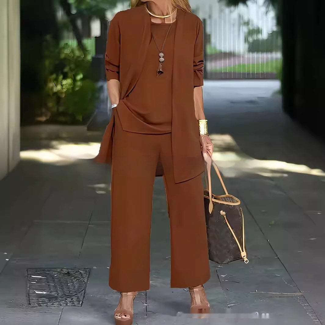 Sleeveless Top Cardigan Wide Leg Pants Suit