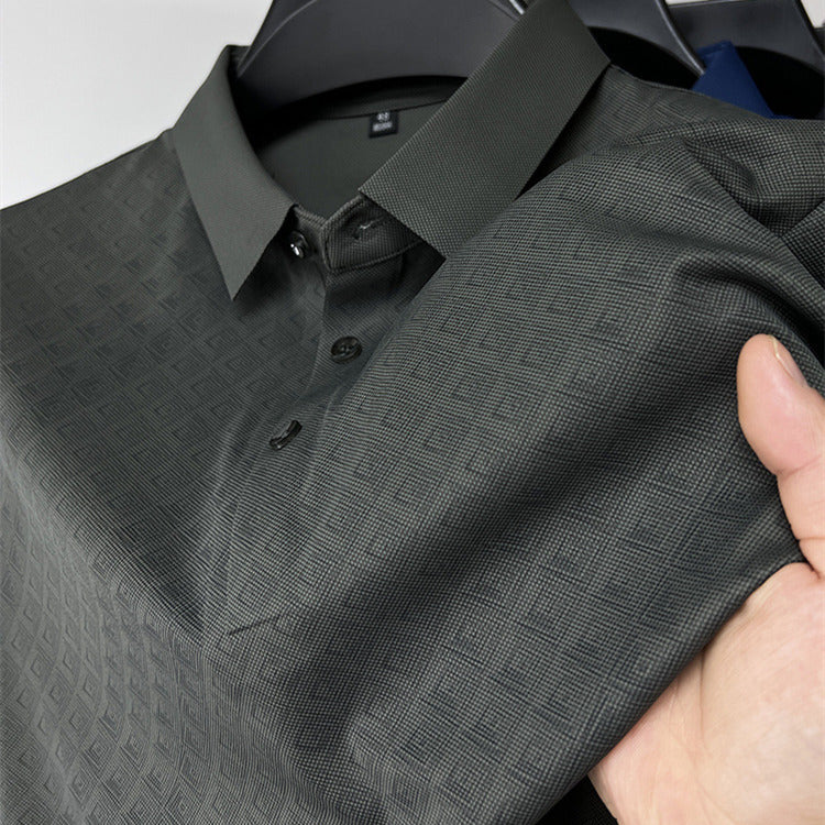 High-end Elegant Ice Silk Men's Lapel Plaid Polo Shirt
