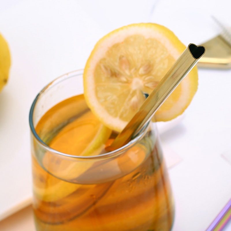 Reusable Metal Heart-shaped Drinking Straws Set