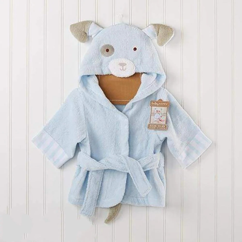 Blue Puppy Hooded Cotton Bathrobe