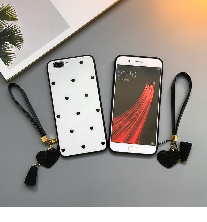 Apple Love Dot Glass Phone Case with Lanyard