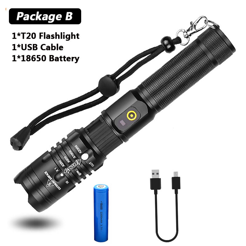 Super Bright Flashlight Zoomable USB Rechargeable Electric Torch