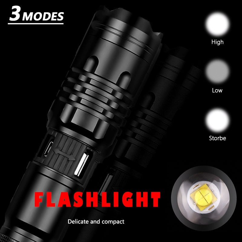 Super Bright Flashlight Zoomable USB Rechargeable Electric Torch