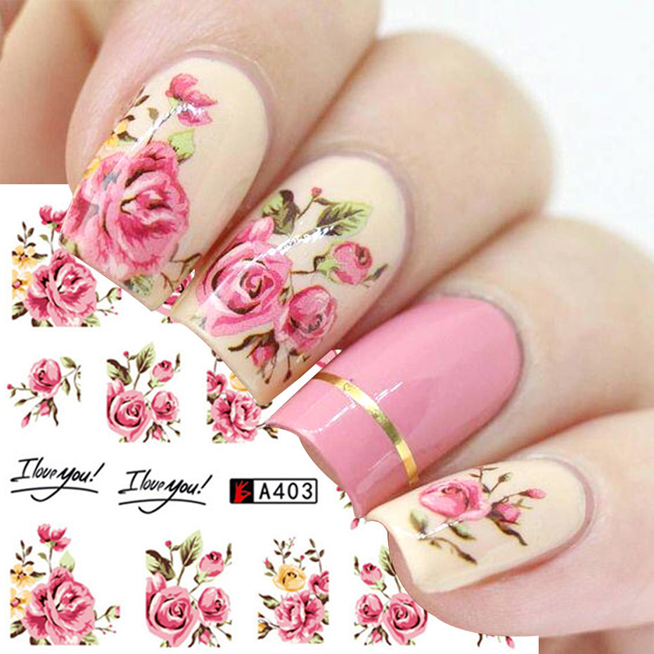 Rose Nail Sticker Red Flower Bowknot Lace