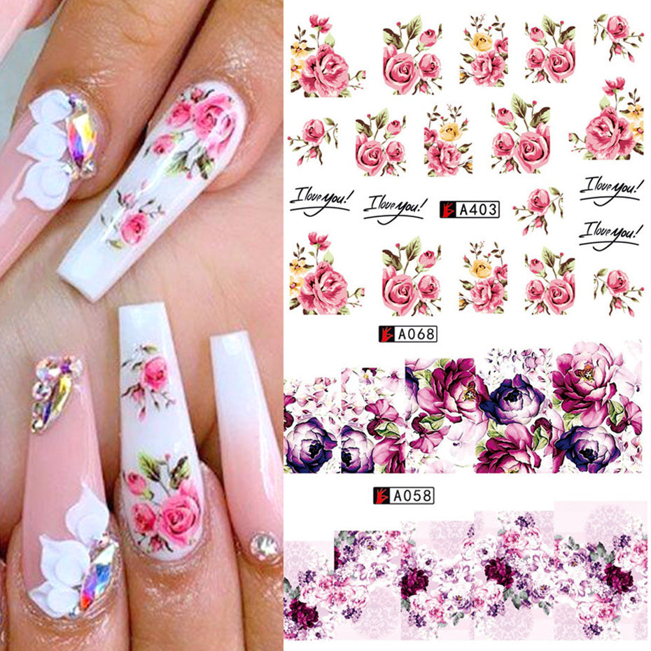 Rose Nail Sticker Red Flower Bowknot Lace