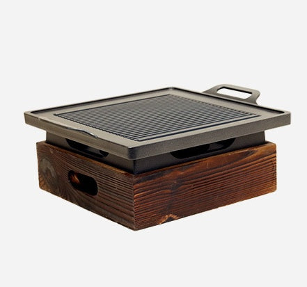 Wooden Seat Smokeless Korean Style Grill Pan