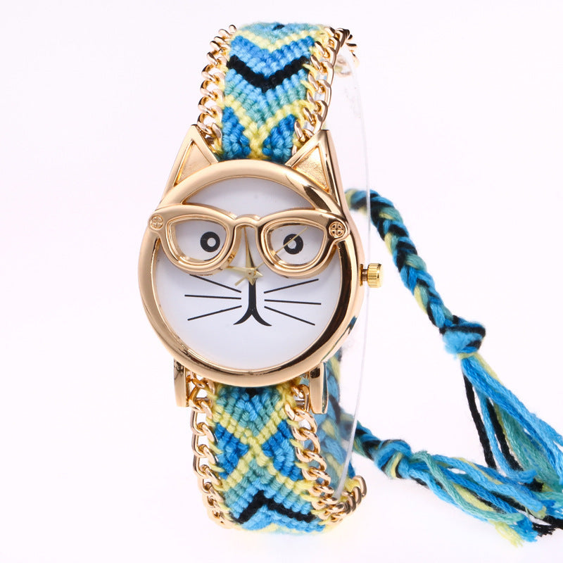 Diy Hand-Knitted Woolen Cat Face Watch