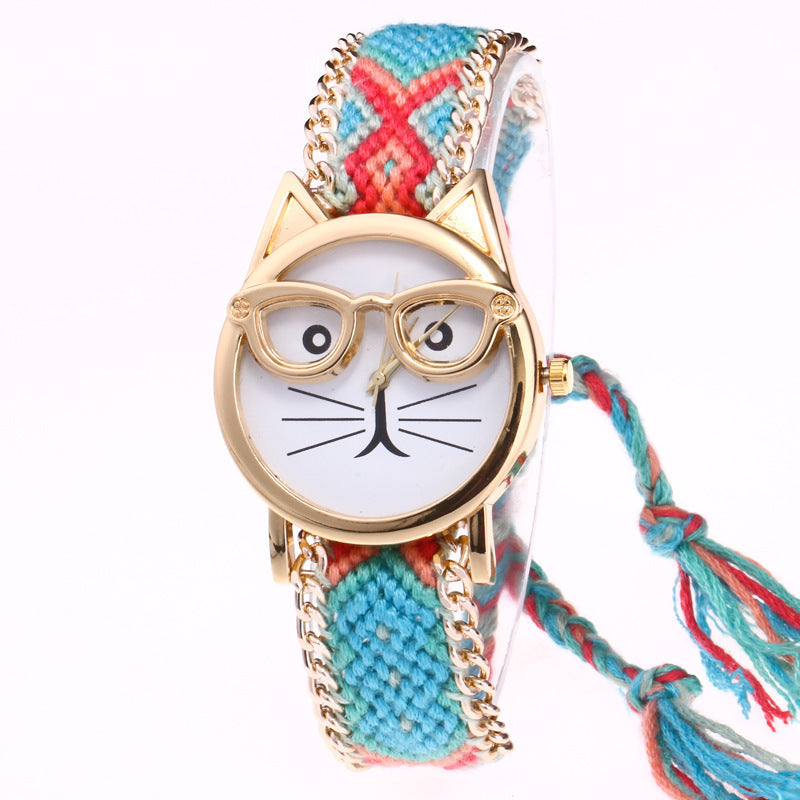 Diy Hand-Knitted Woolen Cat Face Watch