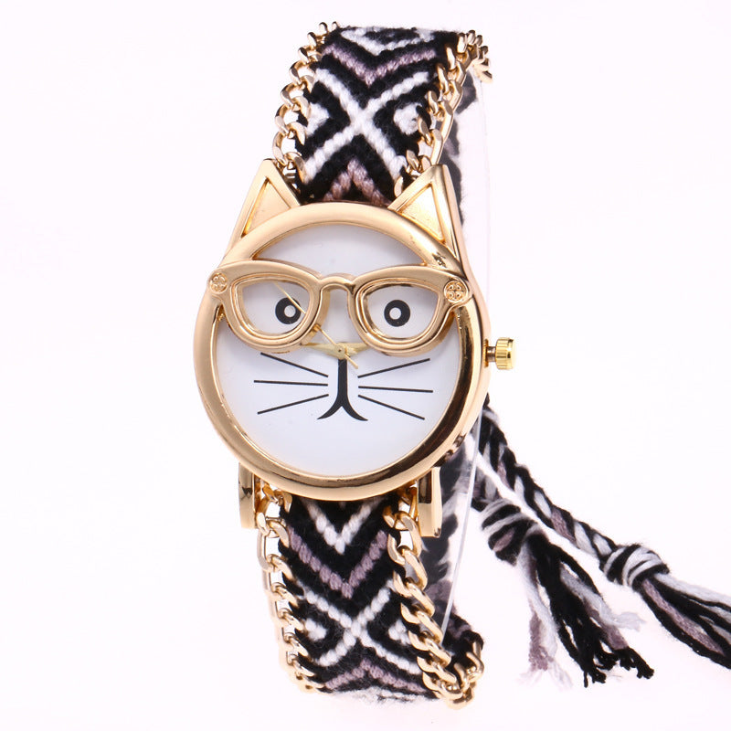 Diy Hand-Knitted Woolen Cat Face Watch