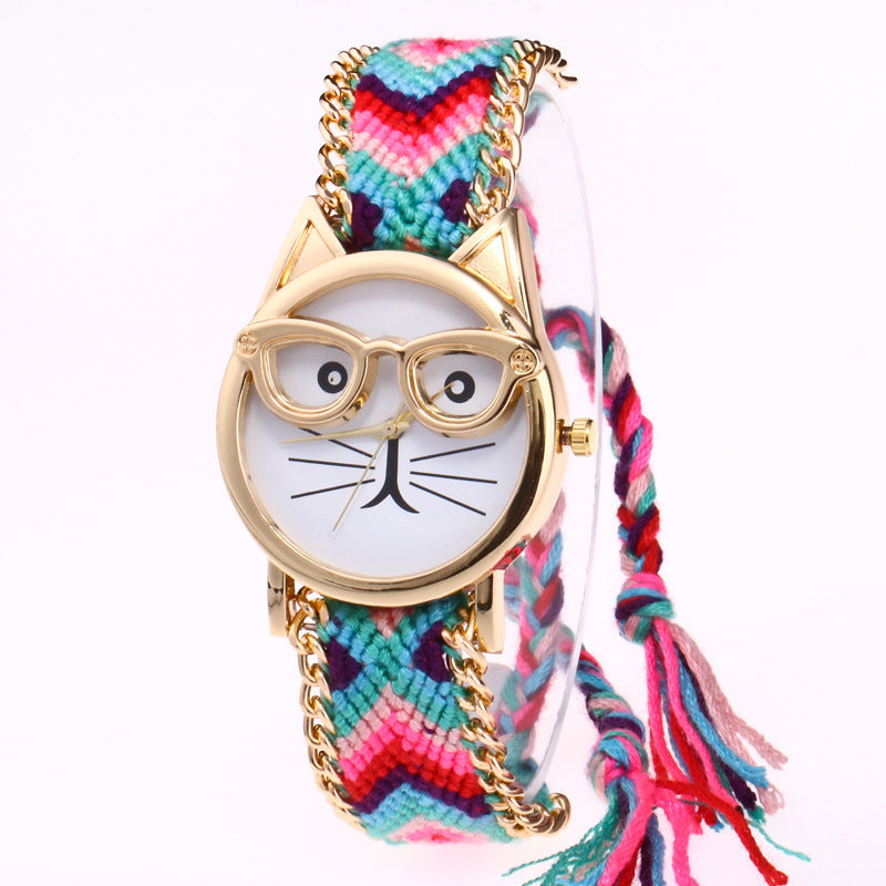Diy Hand-Knitted Woolen Cat Face Watch