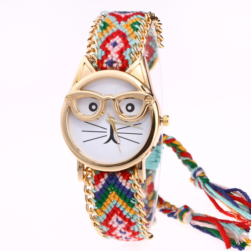 Diy Hand-Knitted Woolen Cat Face Watch