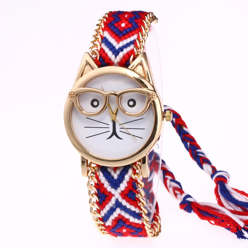 Diy Hand-Knitted Woolen Cat Face Watch
