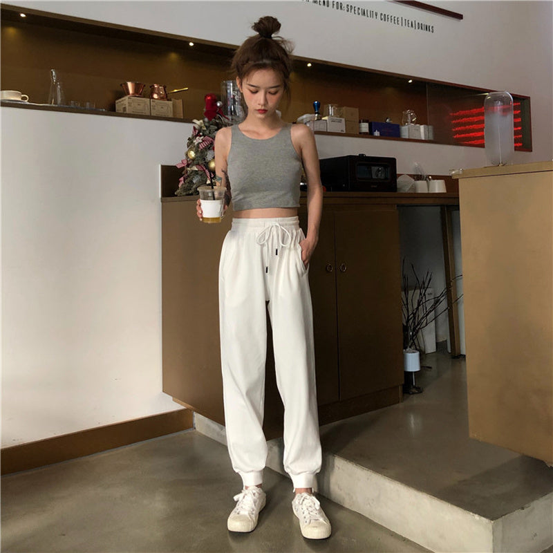 Women's High-Waist White Sports Pants