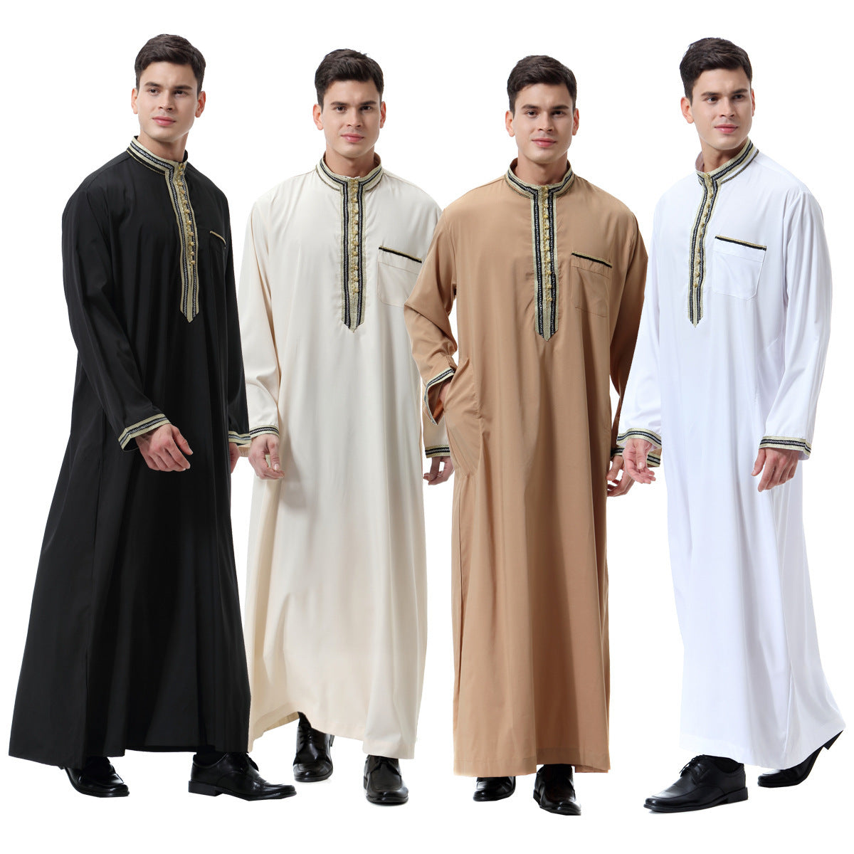 Muslim Arab Men's Applique Stand Collar Robe TH810