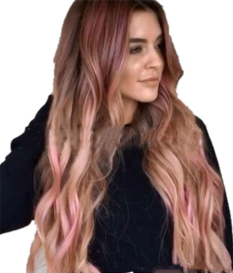 Brown Pink Big Wave Cosplay Party Wig