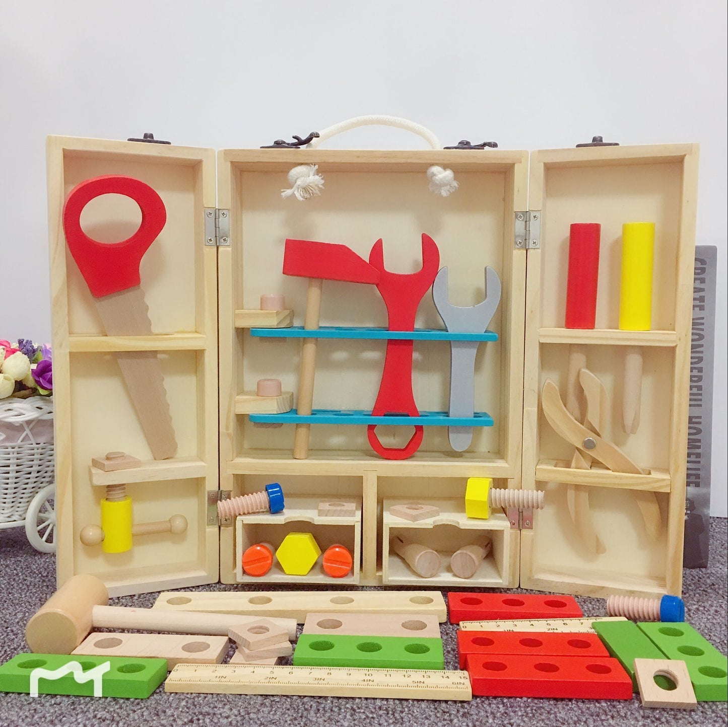 Children’s Wooden Toolbox Toy Set – Multi-Purpose Maintenance & Assembly