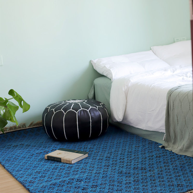 Moroccan Leather Hand-Embroidered Futon