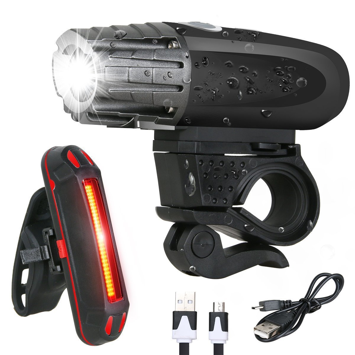 USB Rechargeable Bicycle Headlight Taillight Set