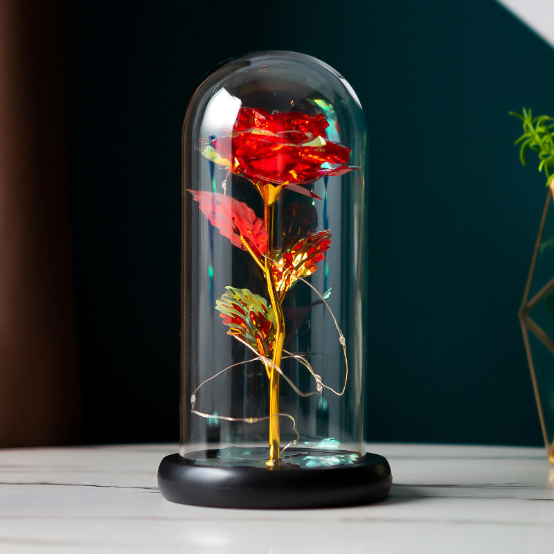 Gold Foil Rose Preserved Flower Gift Glass Cover