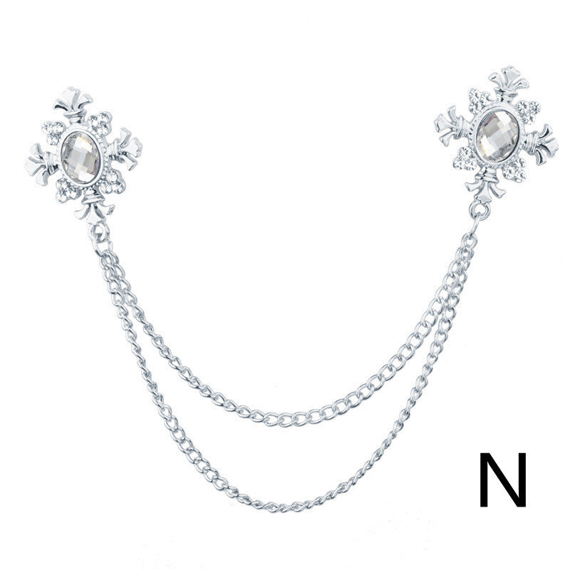 Rhinestone Cross Fringed Collar Chain Brooch
