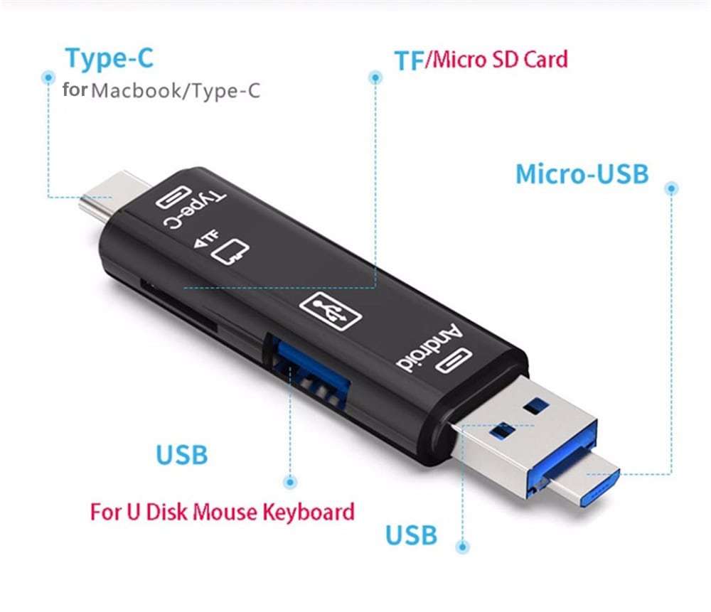 Type-C Micro USB to OTG Hub Adapter with TF Card Reader