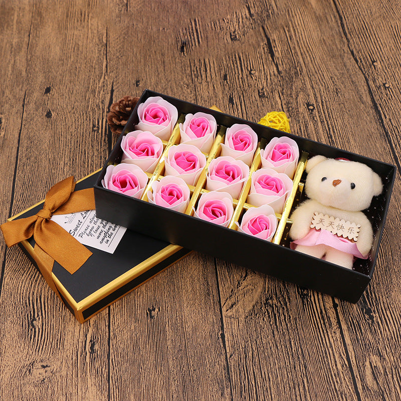 Valentine's Day 12 Bear Rose Soap Flower Gift Box