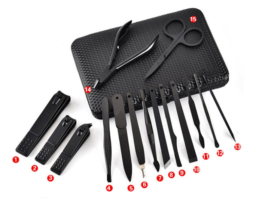 Black Stainless Steel Manicure Set 15-Piece