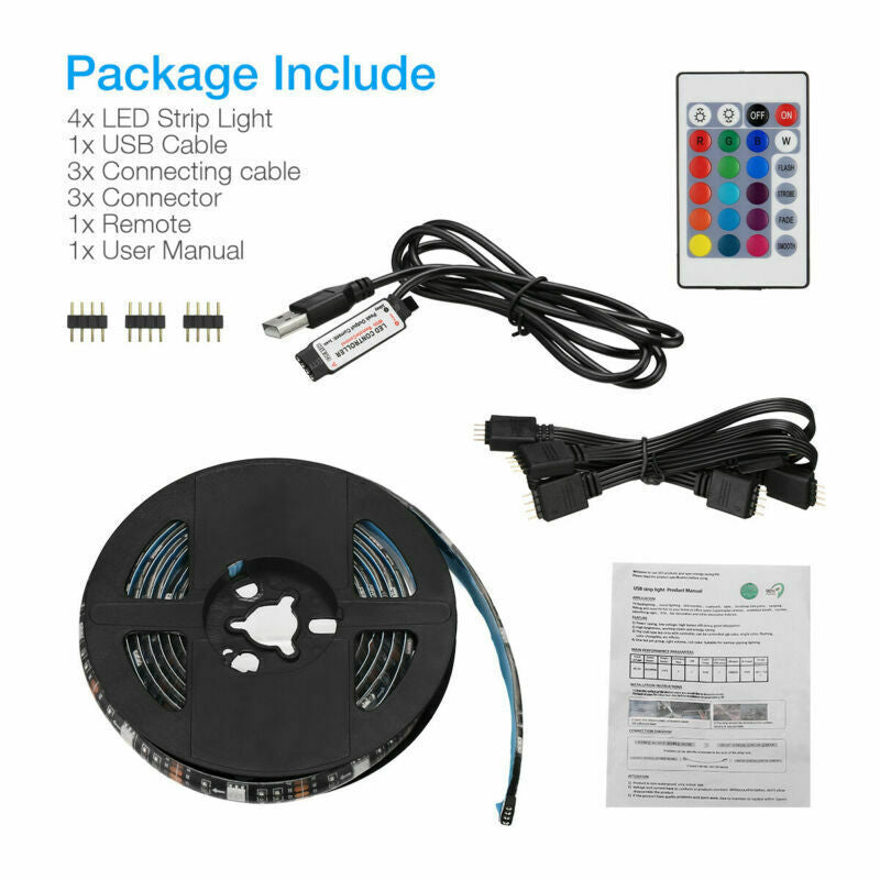 USB RGB LED Strip Light Kit (4x50cm) for TV and Computer Background