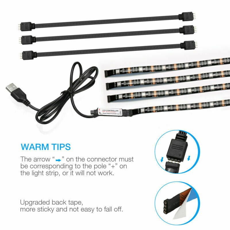 USB RGB LED Strip Light Kit (4x50cm) for TV and Computer Background