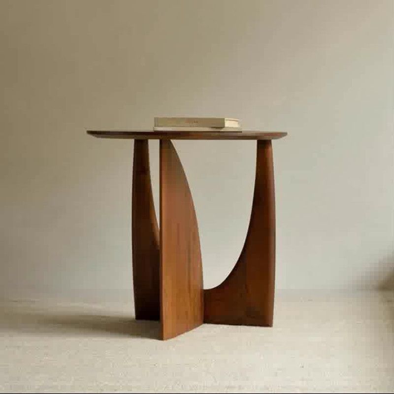 Round Solid Wood Geometric Side Table